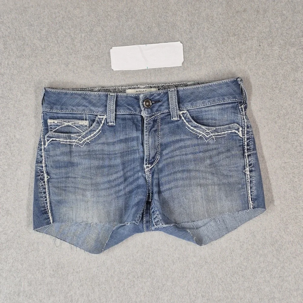 Ariat Women Shorts 30S Blue Real Denim Embroidered Cut Off Western 2.5